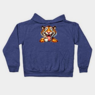 ☕🐯 Funny Tiger Sublimation Clipart | Cozy Coffee-Loving Big Cat with a Playful Twist! 🎨✨ Kids Hoodie